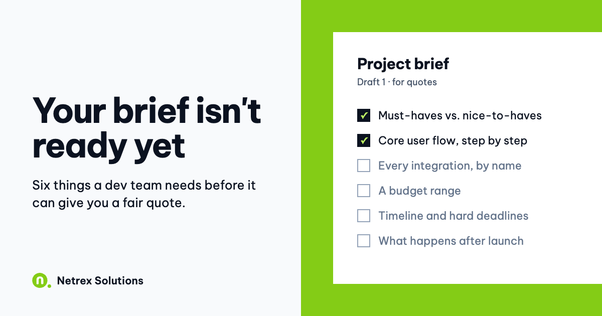 Your brief isn't ready yet: a project brief checklist with only two of six items ticked